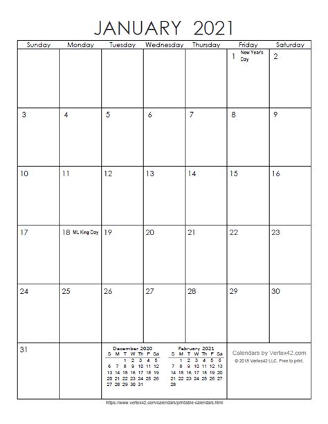 vertex calendars 2021 printable